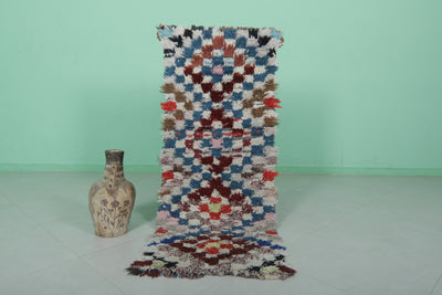 Vintage Handmade Moroccan Rug – Checkered Multicolor Pattern 2.1 x 5.5 ft - Boucherouite Rugs