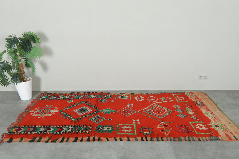 Azilal Moroccan rug - Red wool with berber symbols - 4.1 feet x 8.8 feet