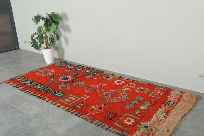 Azilal Moroccan rug - Red wool with berber symbols - 4.1 feet x 8.8 feet