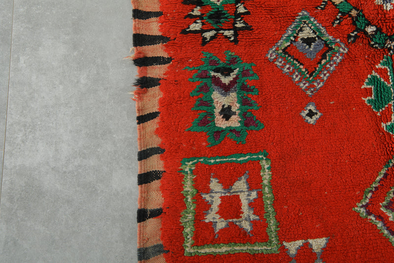 Azilal Moroccan rug - Red wool with berber symbols - 4.1 feet x 8.8 feet