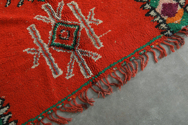 Azilal Moroccan rug - Red wool with berber symbols - 4.1 feet x 8.8 feet