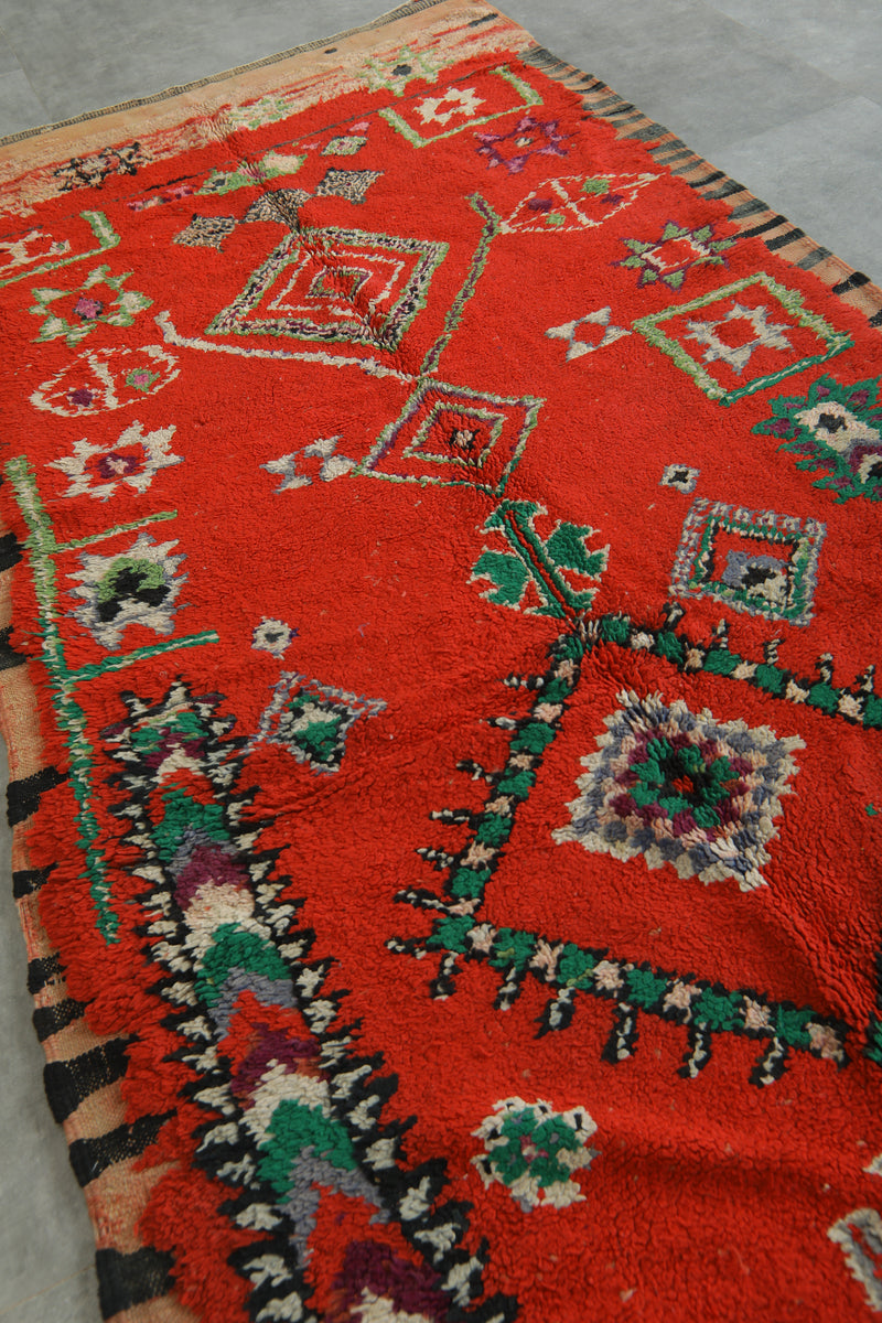 Azilal Moroccan rug - Red wool with berber symbols - 4.1 feet x 8.8 feet