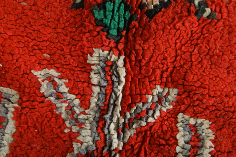 Azilal Moroccan rug - Red wool with berber symbols - 4.1 feet x 8.8 feet