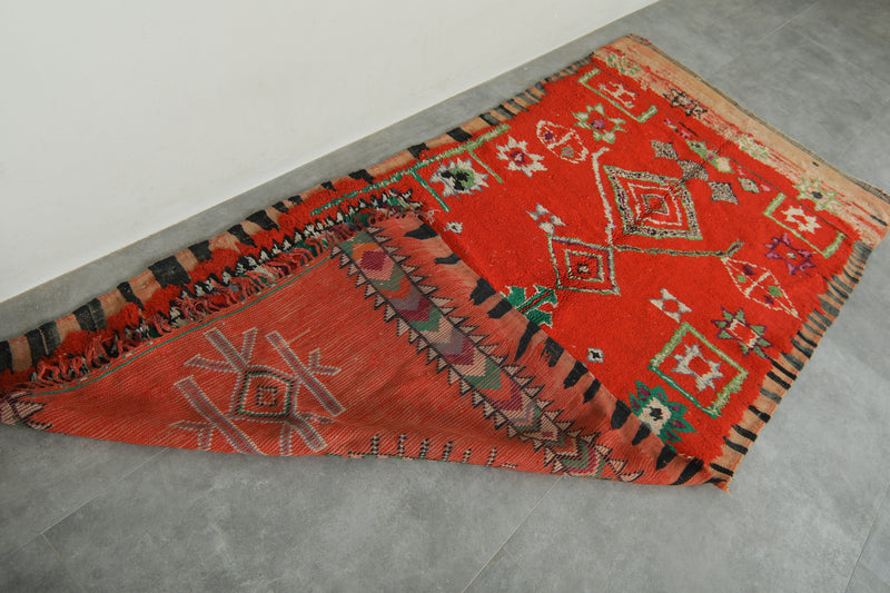 Azilal Moroccan rug - Red wool with berber symbols - 4.1 feet x 8.8 feet