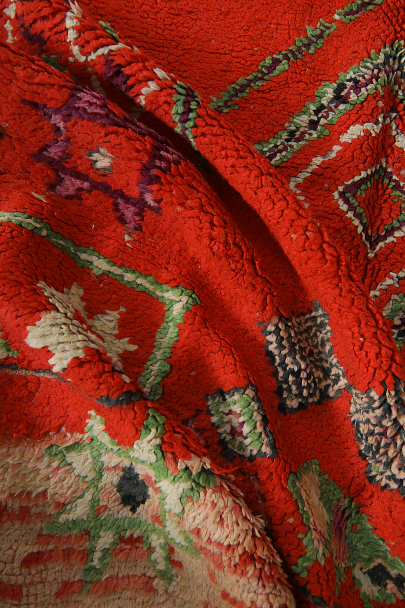 Azilal Moroccan rug - Red wool with berber symbols - 4.1 feet x 8.8 feet