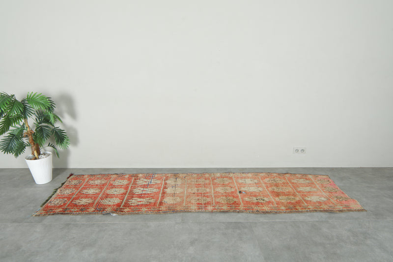 Runner geometric Moroccan rug - 2.6 feet x 9.9 feet - Handmade wool carpet