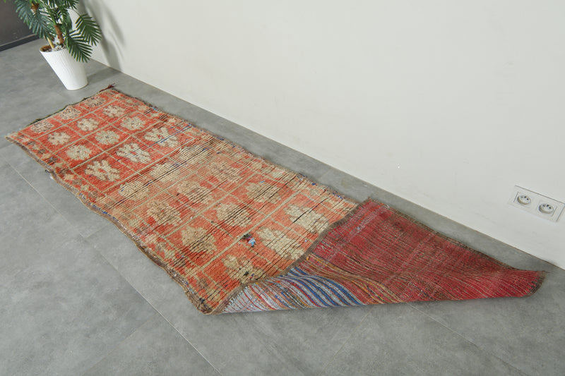 Runner geometric Moroccan rug - 2.6 feet x 9.9 feet - Handmade wool carpet