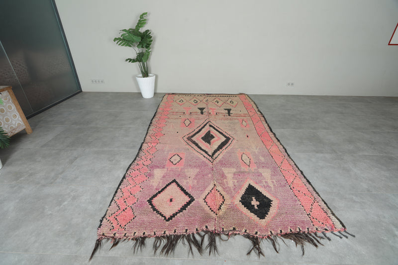 Pink & black geometric Moroccan azilal rug - 5.9 feet x 10.7 feet