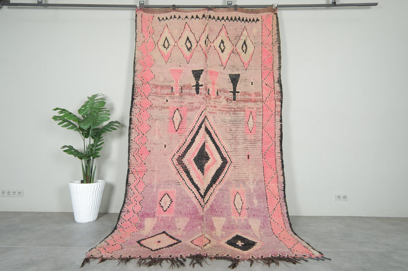 Pink & black geometric Moroccan azilal rug - 5.9 feet x 10.7 feet