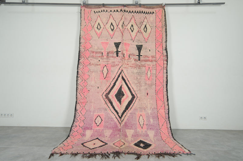 Pink & black geometric Moroccan azilal rug - 5.9 feet x 10.7 feet