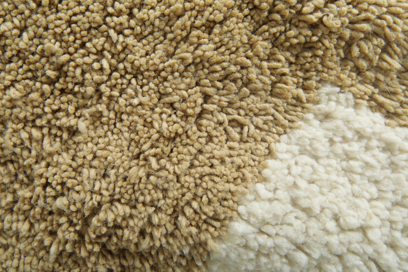 Minimalist Moroccan wool rug - Beige with white squares - 12 ft x 12.2 ft