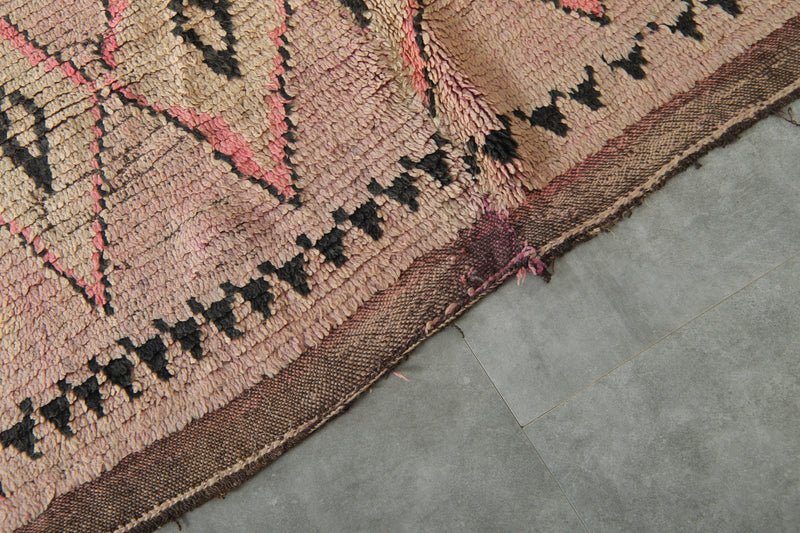 Pink & black geometric Moroccan azilal rug - 5.9 feet x 10.7 feet