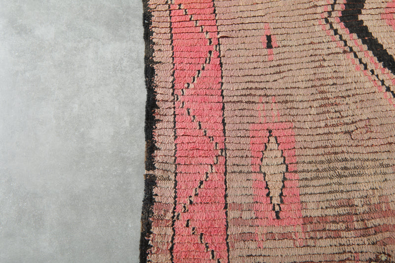 Pink & black geometric Moroccan azilal rug - 5.9 feet x 10.7 feet