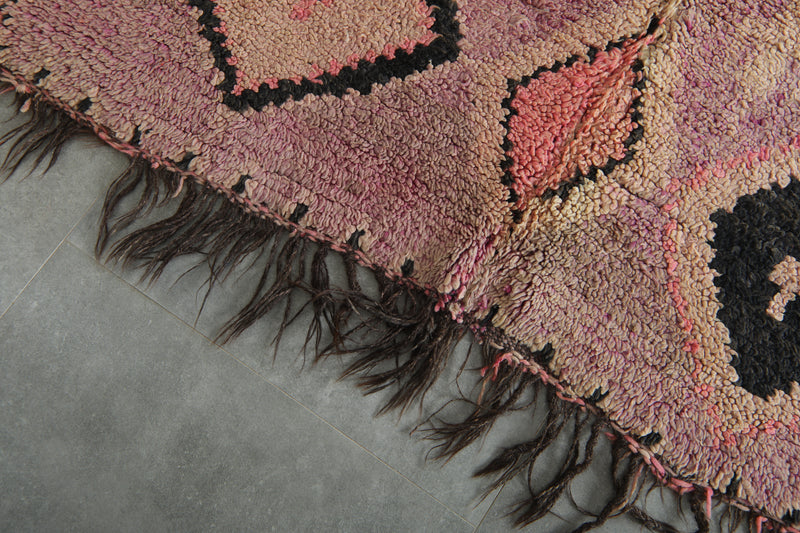 Pink & black geometric Moroccan azilal rug - 5.9 feet x 10.7 feet