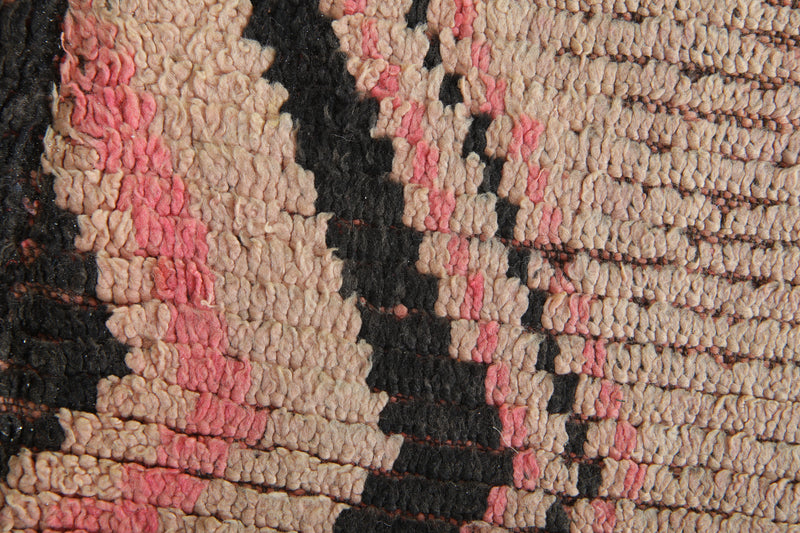 Pink & black geometric Moroccan azilal rug - 5.9 feet x 10.7 feet