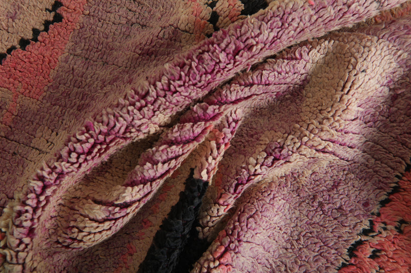 Pink & black geometric Moroccan azilal rug - 5.9 feet x 10.7 feet