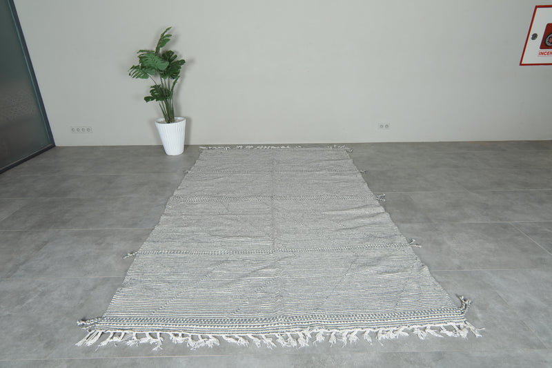 Gray & white striped Moroccan flatwoven rug - 6.4 ft x 9.9 ft