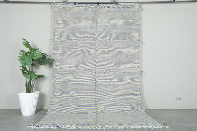 Gray & white striped Moroccan flatwoven rug - 6.4 ft x 9.9 ft
