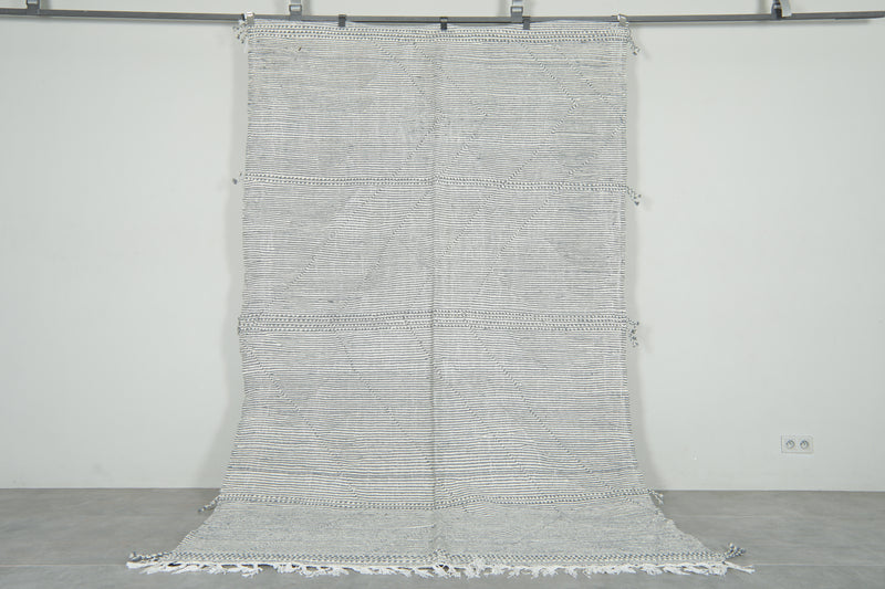 Gray & white striped Moroccan flatwoven rug - 6.4 ft x 9.9 ft