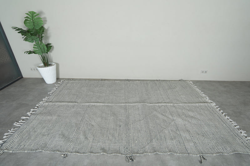 Gray & white striped Moroccan flatwoven rug - 6.4 ft x 9.9 ft