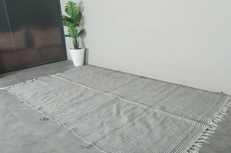 Gray & white striped Moroccan flatwoven rug - 6.4 ft x 9.9 ft