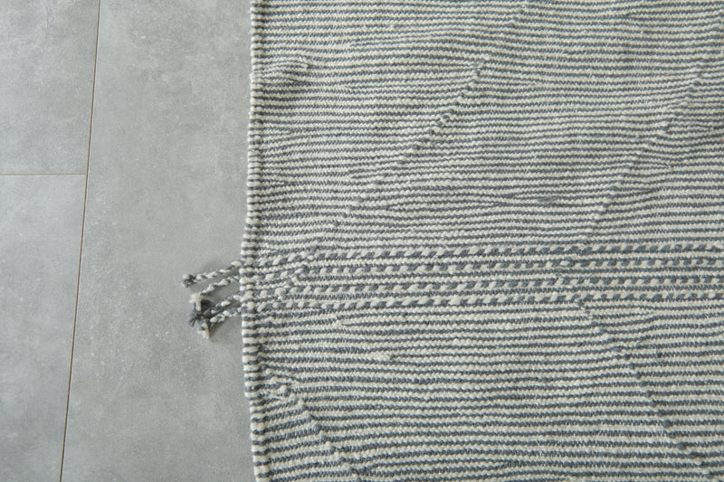Gray & white striped Moroccan flatwoven rug - 6.4 ft x 9.9 ft
