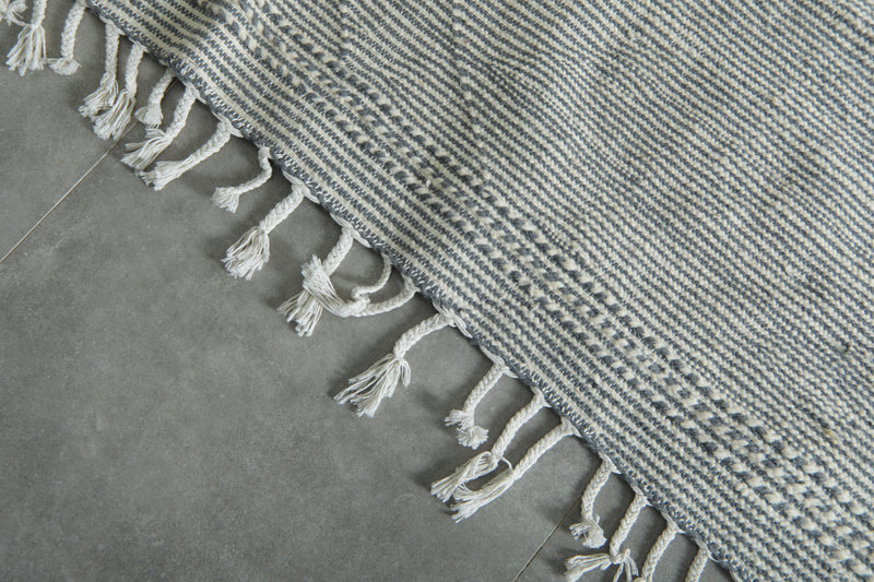 Gray & white striped Moroccan flatwoven rug - 6.4 ft x 9.9 ft