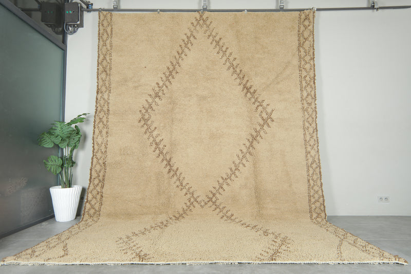 Beni ourain wool rug - Beige & brown handmade Moroccan - 10.2 ft x 14 ft