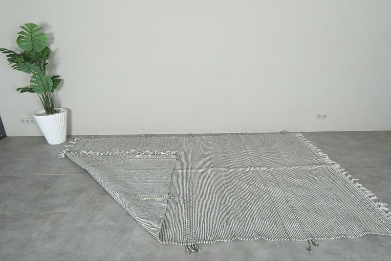 Gray & white striped Moroccan flatwoven rug - 6.4 ft x 9.9 ft