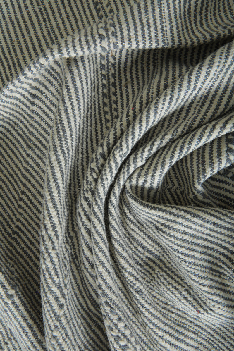 Gray & white striped Moroccan flatwoven rug - 6.4 ft x 9.9 ft