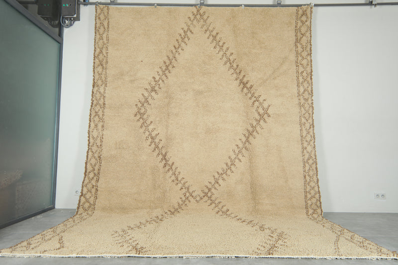 Beni ourain wool rug - Beige & brown handmade Moroccan - 10.2 ft x 14 ft