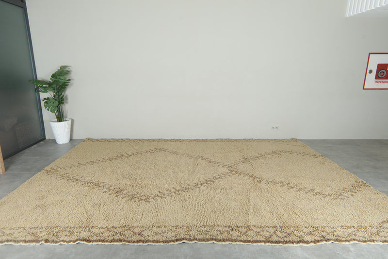 Beni ourain wool rug - Beige & brown handmade Moroccan - 10.2 ft x 14 ft
