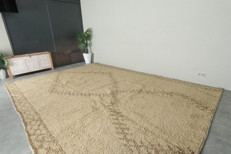 Beni ourain wool rug - Beige & brown handmade Moroccan - 10.2 ft x 14 ft