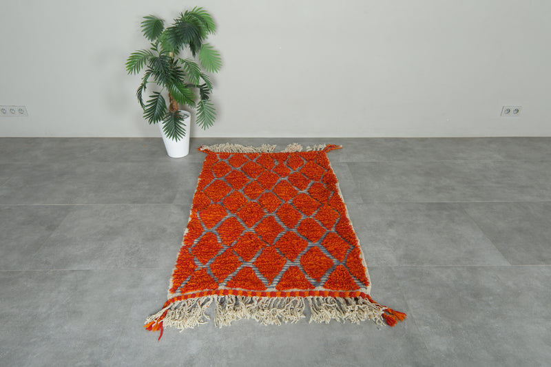Orange Moroccan rug with geometric diamond design - 3.1 ft x 5 ft
