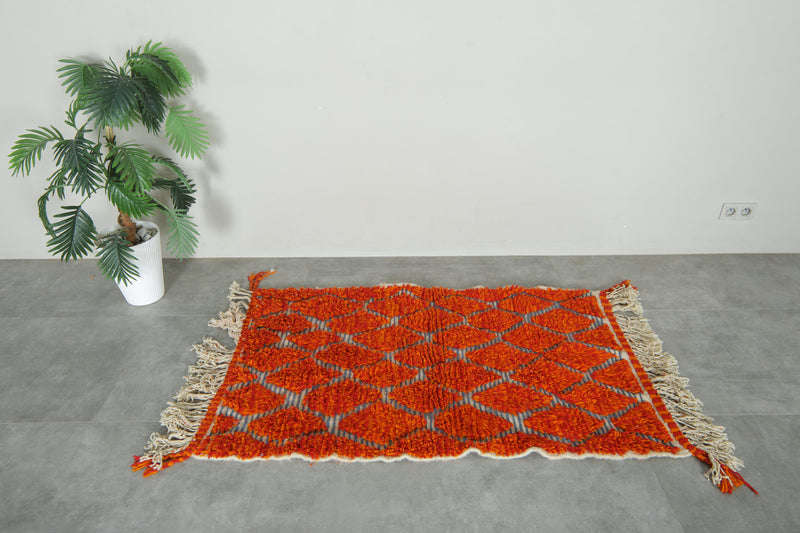 Orange Moroccan rug with geometric diamond design - 3.1 ft x 5 ft