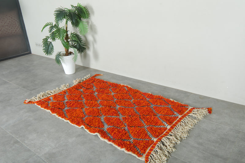 Orange Moroccan rug with geometric diamond design - 3.1 ft x 5 ft