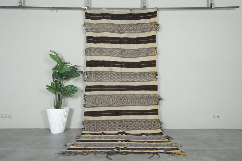 Flatwoven Moroccan rug - Brown & beige striped - 4.6 ft x 10.8 ft