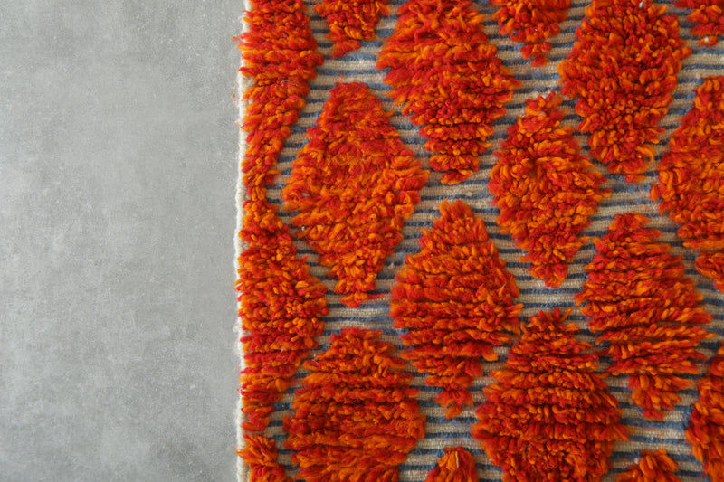 Orange Moroccan rug with geometric diamond design - 3.1 ft x 5 ft