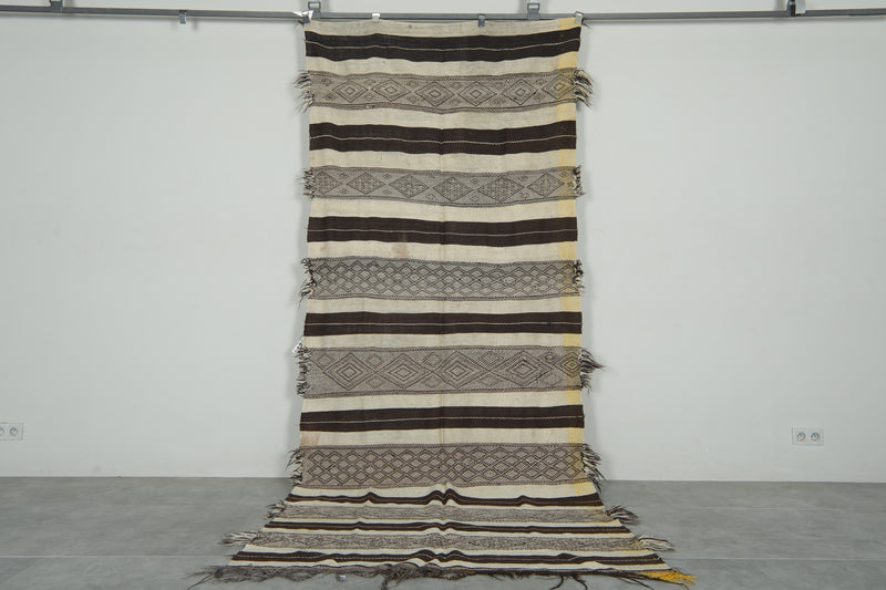 Flatwoven Moroccan rug - Brown & beige striped - 4.6 ft x 10.8 ft