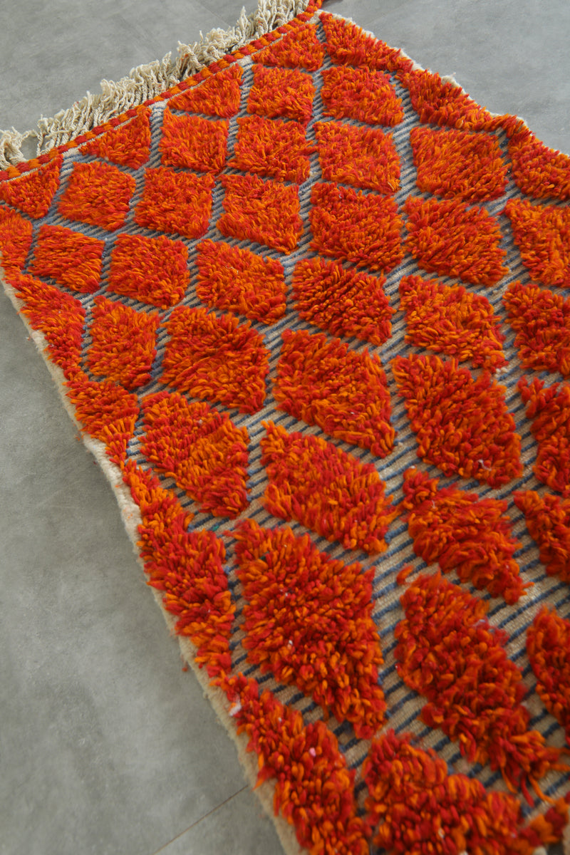 Orange Moroccan rug with geometric diamond design - 3.1 ft x 5 ft