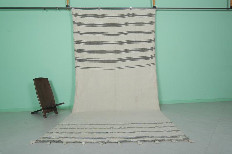 Moroccan Rug - Striped Handwoven Wool 6.5 x 12.9 ft | Neutral Toned Carpet