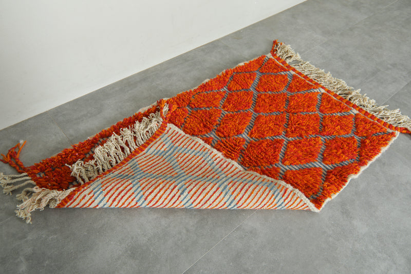 Orange Moroccan rug with geometric diamond design - 3.1 ft x 5 ft