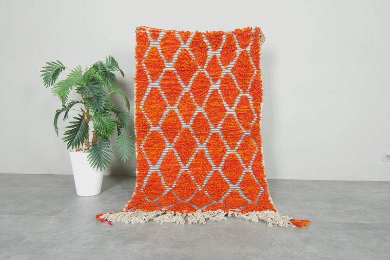 Orange Moroccan rug with geometric diamond design - 3.1 ft x 5 ft