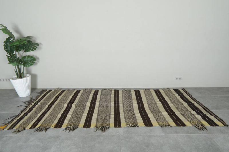 Flatwoven Moroccan rug - Brown & beige striped - 4.6 ft x 10.8 ft