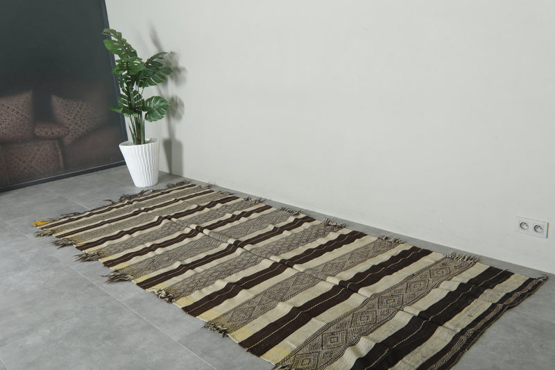 Flatwoven Moroccan rug - Brown & beige striped - 4.6 ft x 10.8 ft