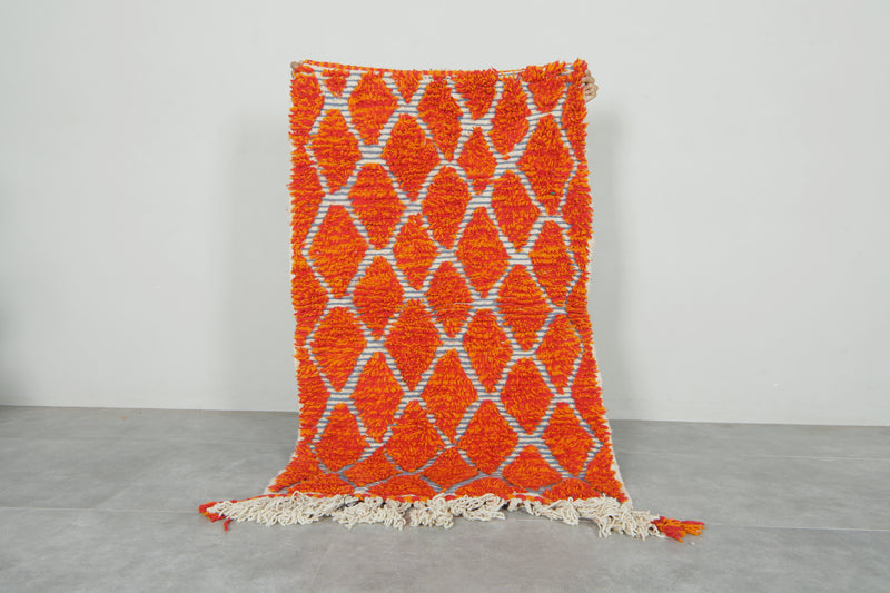 Orange Moroccan rug with geometric diamond design - 3.1 ft x 5 ft