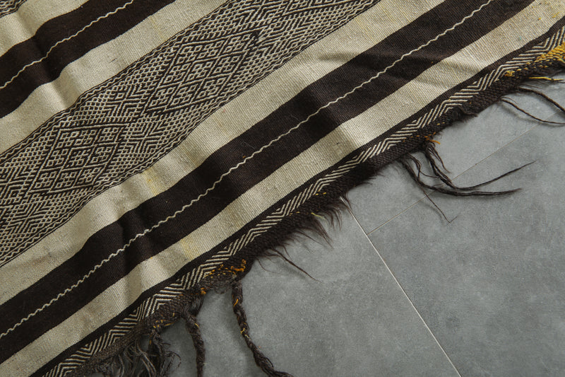 Flatwoven Moroccan rug - Brown & beige striped - 4.6 ft x 10.8 ft