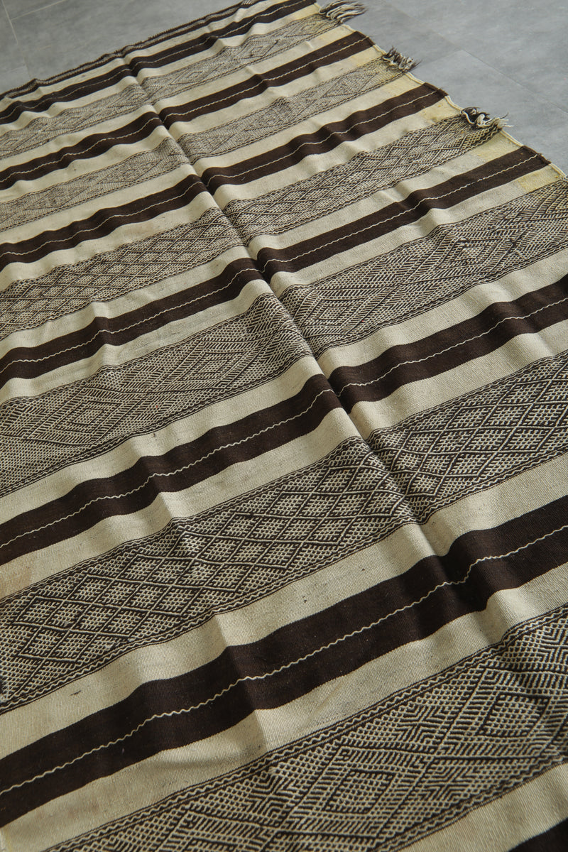 Flatwoven Moroccan rug - Brown & beige striped - 4.6 ft x 10.8 ft