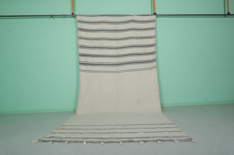 Moroccan Rug - Striped Handwoven Wool 6.5 x 12.9 ft | Neutral Toned Carpet