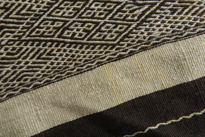 Flatwoven Moroccan rug - Brown & beige striped - 4.6 ft x 10.8 ft